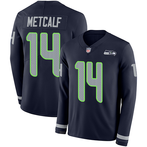 Seahawks #14 D.K. Metcalf Steel Blue Team Color Men's Stitched Limited Therma Long Sleeve Jersey