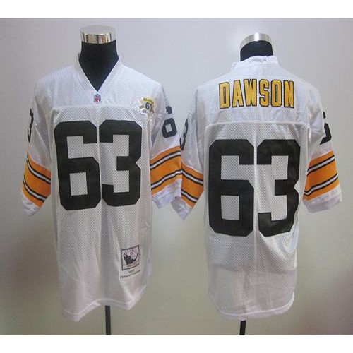 60TH Mitchell And Ness Pittsburgh Steelers #63 Dermontti Dawson White Stitched Jersey Men's
