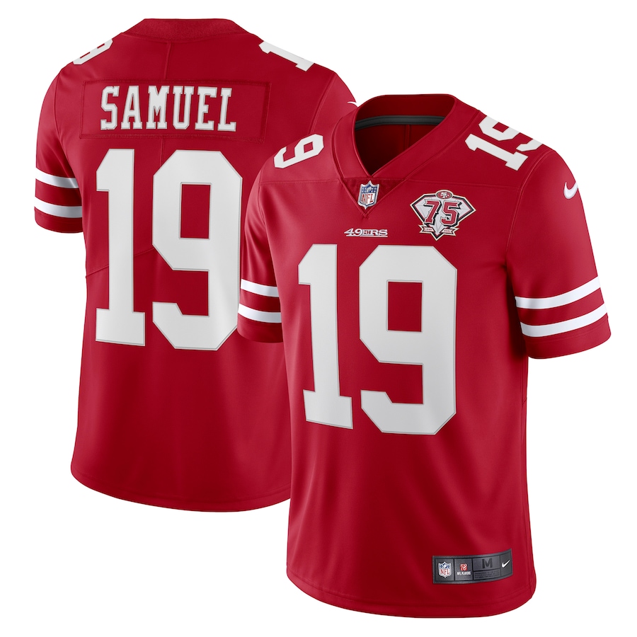 49ers #19 Deebo Samuel Red Men's 75th Anniversary Stitched Vapor Untouchable Limited Jersey