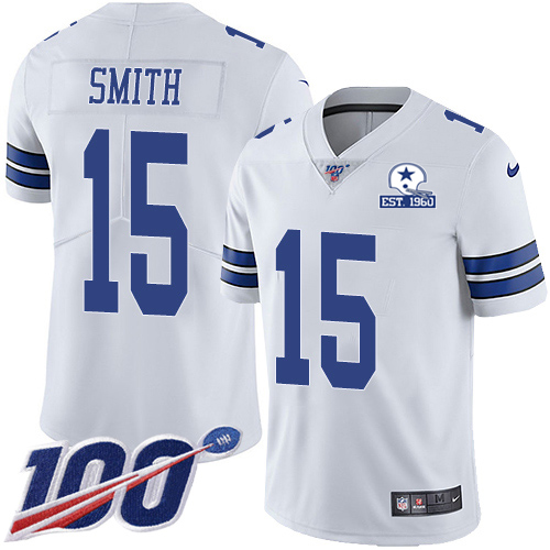 Dallas Cowboys #15 Devin Smith White Men's Stitched With Established In 1960 Patch 100th Season Vapor Untouchable Limited Jersey Men's