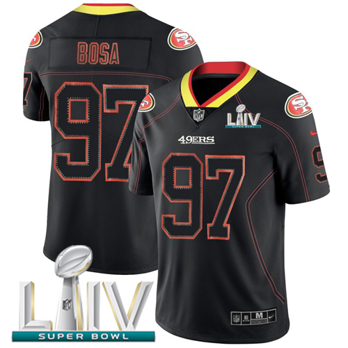 49ers #97 Nick Bosa Lights Out Black Super Bowl LIV 2020 Men's Stitched Limited Rush Jersey