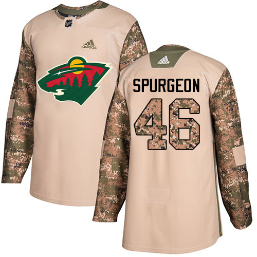Adidas Minnesota Wild #46 Jared Spurgeon Camo Authentic 2017 Veterans Day Stitched Jersey Men's
