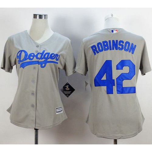 Los Angeles Dodgers #42 Jackie Robinson Grey Alternate Road Women's Stitched Jersey Womens
