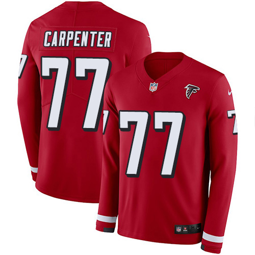 Atlanta Falcons #77 James Carpenter Red Team Color Men's Stitched Limited Therma Long Sleeve Jersey Men's