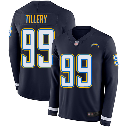 Los Angeles Chargers #99 Jerry Tillery Navy Blue Team Color Men's Stitched Limited Therma Long Sleeve Jersey Men's