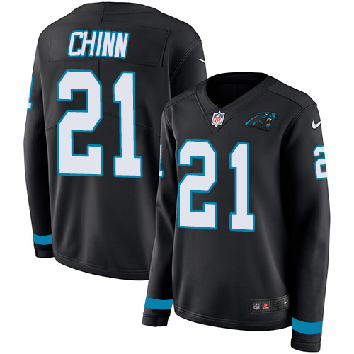 Panthers #21 Jeremy Chinn Black Team Color Women's Stitched Limited Therma Long Sleeve Jersey