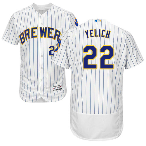 Milwaukee Brewers #22 Christian Yelich White Strip Flexbase Authentic Collection Stitched Jersey Men's