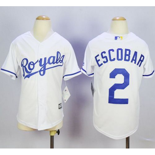 Kansas City Royals #2 Alcides Escobar White Cool Base Stitched Youth Jersey Youth