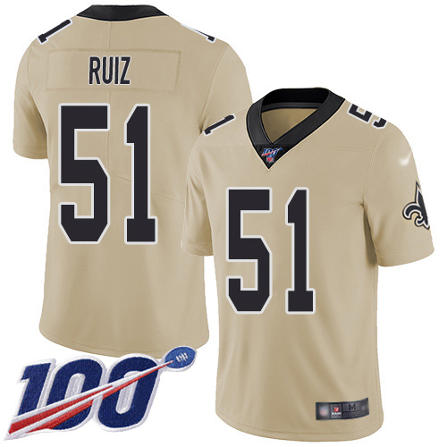 New Orleans Saints #51 Cesar Ruiz Gold Youth Stitched Limited Inverted Legend 100th Season Jersey Youth