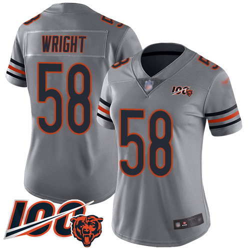 Bears #58 Darnell Wright Silver Women's Stitched Limited Inverted Legend 100th Season Jersey