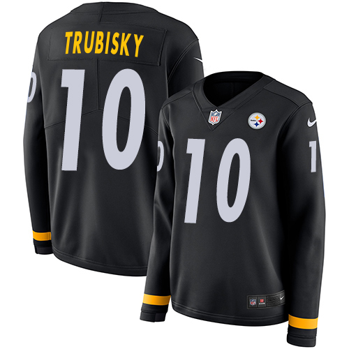 Steelers #10 Mitchell Trubisky Black Team Color Women's Stitched Limited Therma Long Sleeve Jersey