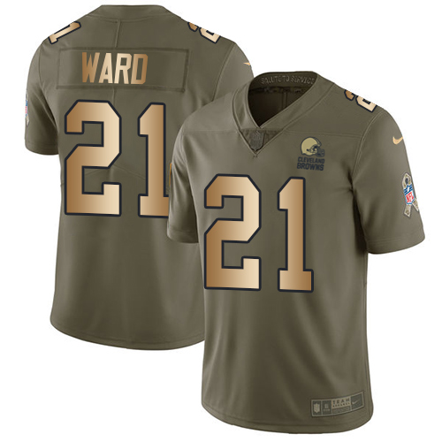 Browns #21 Denzel Ward Olive/Gold Youth Stitched Limited 2017 Salute To Service Jersey