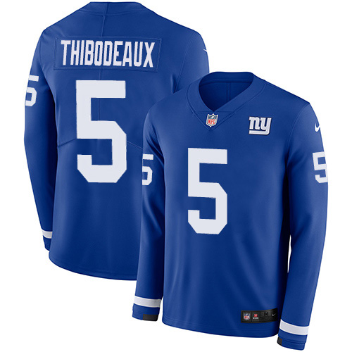 Giants #5 Kayvon Thibodeaux Royal Blue Team Color Men's Stitched Limited Therma Long Sleeve Jersey