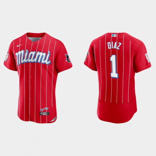 Miami Miami Marlins #1 Isan Diaz Men's 2021 City Connect Authentic Jersey Red Men's
