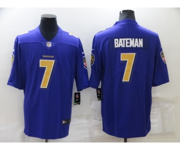 Men's Youth Women Baltimore Ravens #7 Rashod Bateman Purple 2020 Color Rush Stitched Limited Jersey