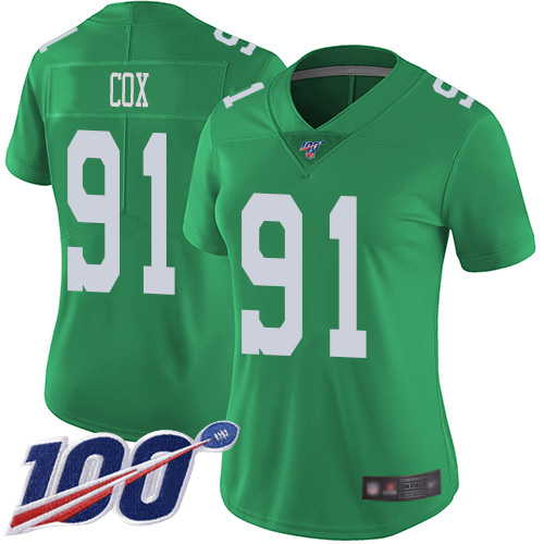 Philadelphia Eagles #91 Fletcher Cox Green Women's Stitched Limited Rush 100th Season Jersey Womens