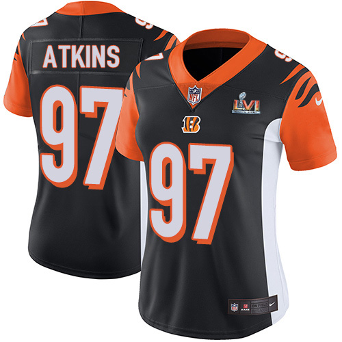 Cincinnati Bengals #97 Geno Atkins Black Team Color Super Bowl LVI Patch Women's Stitched Vapor Untouchable Limited Jersey Womens