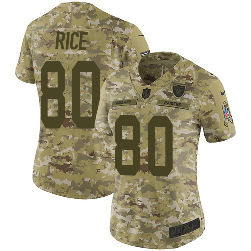 Las Vegas Raiders #80 Jerry Rice Camo Women's Stitched Limited 2018 Salute to Service Jersey Womens