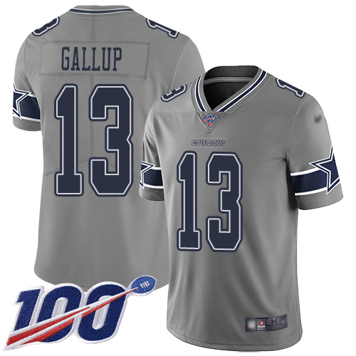 Cowboys #13 Michael Gallup Gray Men's Stitched Limited Inverted Legend 100th Season Jersey