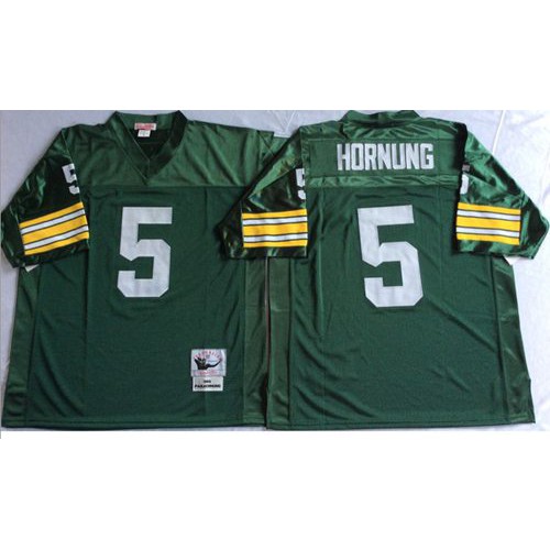 Mitchell And Ness 1966 Green Bay Packers #5 Paul Hornung Green Throwback Stitched Jersey Men's