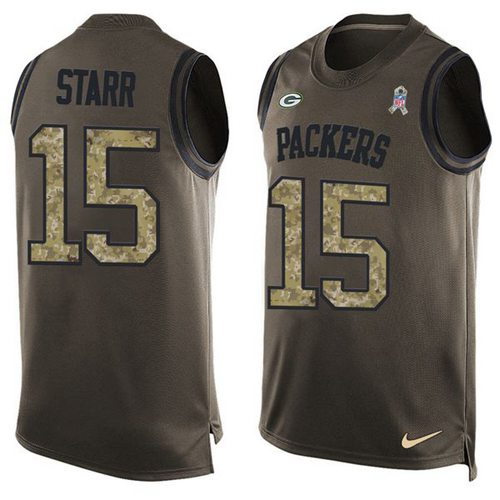 Packers #15 Bart Starr Green Men's Stitched Limited Salute To Service Tank Top Jersey