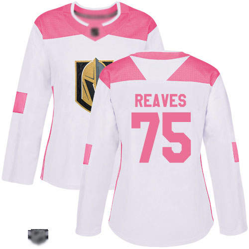 Adidas Golden Vegas Golden Knights #75 Ryan Reaves White/Pink Authentic Fashion Women's Stitched Jersey Womens
