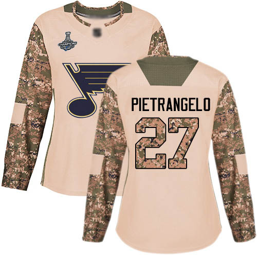 Adidas St. Louis Blues #27 Alex Pietrangelo Camo Authentic 2017 Veterans Day Stanley Cup Champions Women's Stitched Jersey Womens