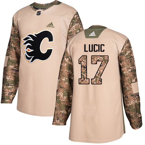 Adidas Calgary Flames #17 Milan Lucic Camo Authentic 2017 Veterans Day Stitched Jersey Men's