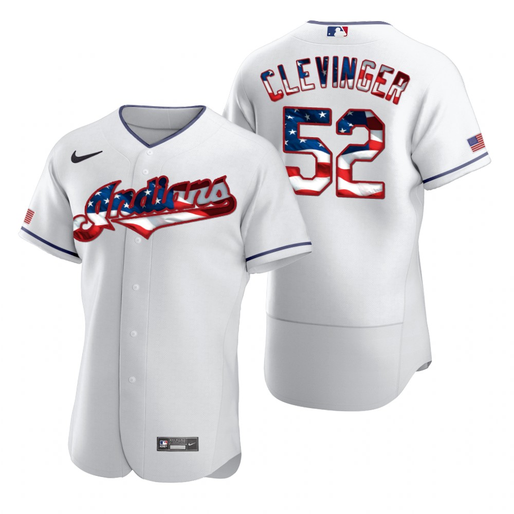 Cleveland Guardians #52 Mike Clevinger Men's White Fluttering USA Flag Limited Edition Authentic Jersey