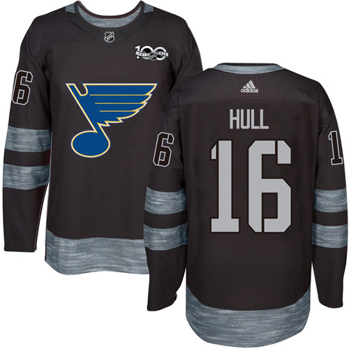 Adidas St. Louis Blues #16 Brett Hull Black 1917-2017 100th Anniversary Stitched Jersey Men's