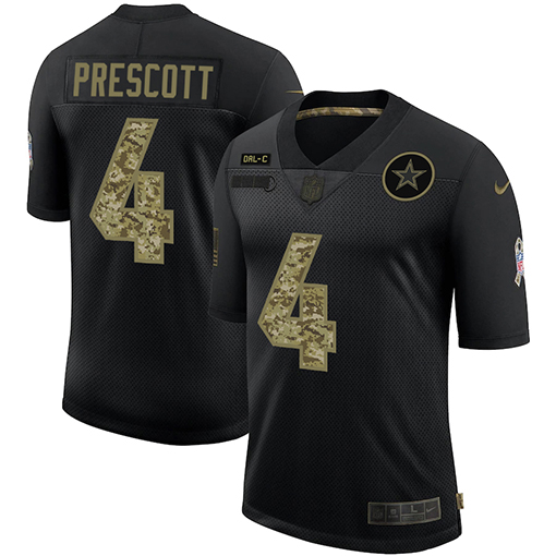 Dallas Cowboys #4 Dak Prescott Men's 2020 Salute To Service Camo Limited Jersey Black