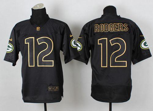 Packers #12 Aaron Rodgers Black Gold No. Fashion Men's Stitched Elite Jersey