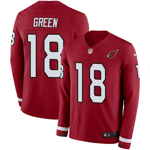 Arizona Cardinals #18 A.J. Green Red Team Color Youth Stitched Limited Therma Long Sleeve Jersey Youth