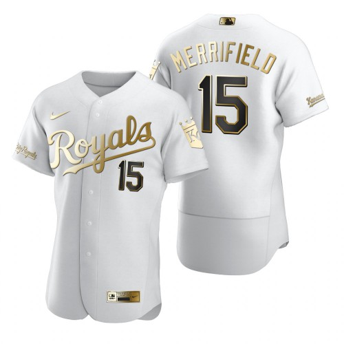 Kansas City Kansas City Royals #15 Whit Merrifield White Men's Authentic Golden Edition Jersey Men's