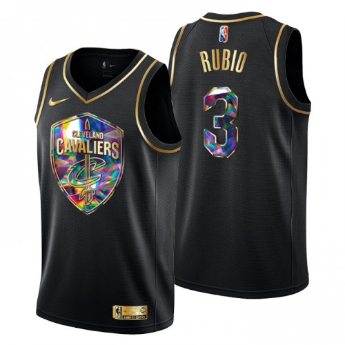 Cleveland Cleveland Cavaliers #3 Ricky Rubio Mens Golden Edition Diamond Logo 2021/22 Swingman Jersey - Black Mens