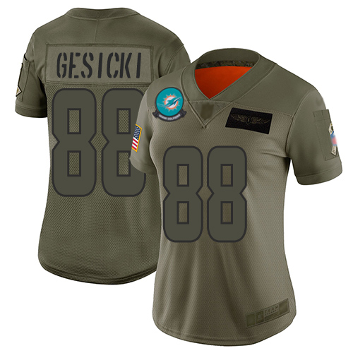 Dolphins #88 Mike Gesicki Camo Women's Stitched Limited 2019 Salute To Service Jersey