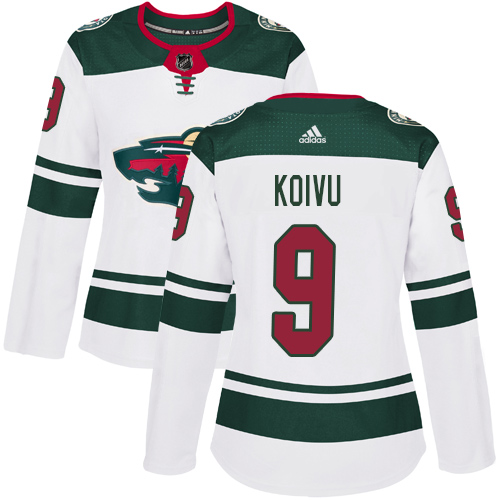 Adidas Minnesota Wild #9 Mikko Koivu White Road Authentic Women's Stitched Jersey Womens
