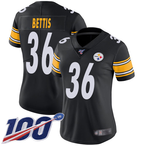 Steelers #36 Jerome Bettis Black Team Color Women's Stitched 100th Season Vapor Limited Jersey