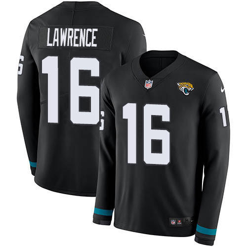 Jaguars #16 Trevor Lawrence Black Team Color Youth Stitched Limited Therma Long Sleeve Jersey