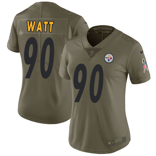 Steelers #90 T. J. Watt Olive Women's Stitched Limited 2017 Salute To Service Jersey