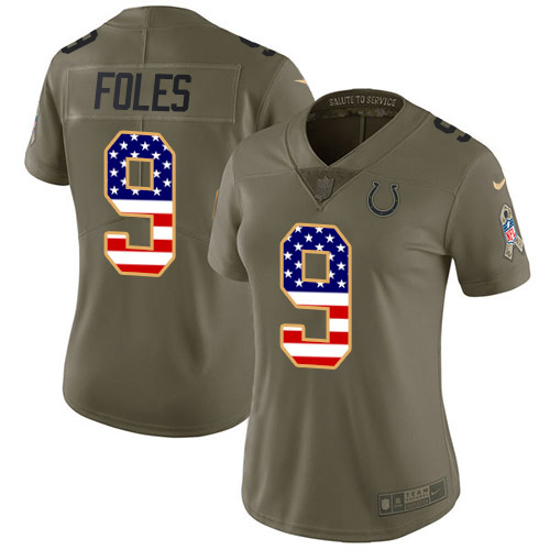 Colts #9 Nick Foles Olive/USA Flag Women's Stitched Limited 2017 Salute To Service Jersey