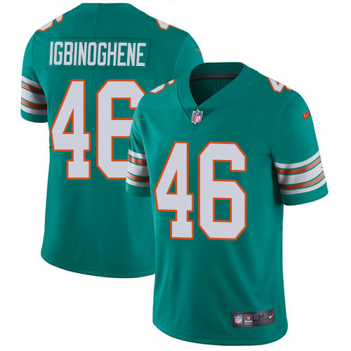 Miami Dolphins #46 Noah Igbinoghene Aqua Green Alternate Men's Stitched Vapor Untouchable Limited Jersey Men's