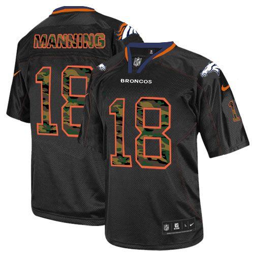 Broncos #18 Peyton Manning Black Men's Stitched Elite Camo Fashion Jersey