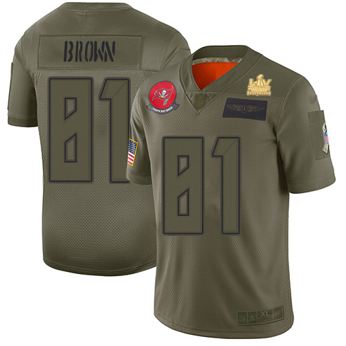 Tampa Bay Buccaneers #81 Antonio Brown Camo Men's Super Bowl LV Champions Patch Stitched Limited 2019 Salute To Service Jersey Men's