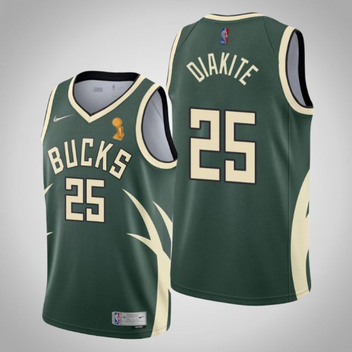 Milwaukee Bucks #25 Mamadi Diakite Womens 2021 Finals Champions Swingman Earned Edition Jersey Green Womens