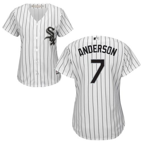 Chicago White Sox #7 Tim Anderson White(Black Strip) Home Women's Stitched Jersey Womens