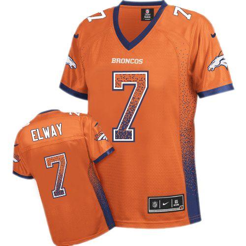 Broncos #7 John Elway Orange Team Color Women's Stitched Elite Drift Fashion Jersey