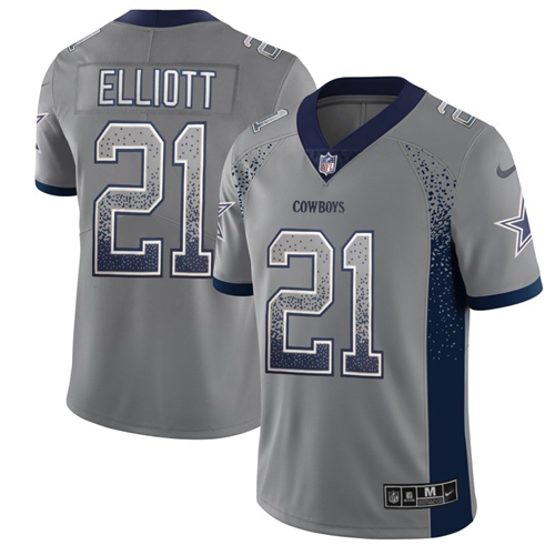 Cowboys #21 Ezekiel Elliott Gray Men's Stitched Limited Rush Drift Fashion Jersey