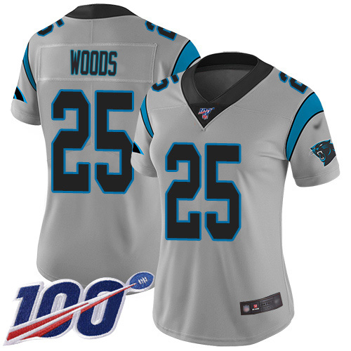 Panthers #25 Xavier Woods Silver Women's Stitched Limited Inverted Legend 100th Season Jersey