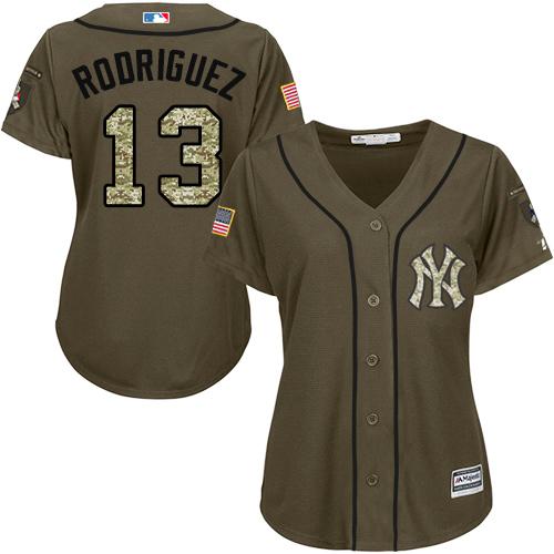 New York Yankees #13 Alex Rodriguez Green Salute to Service Women's Stitched Jersey Womens